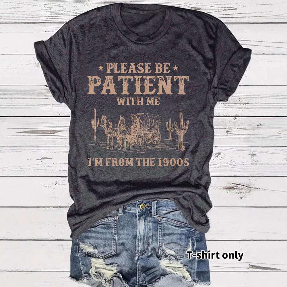 T-Shirt Summer Women's Western Cowboy Pattern Round Neck Short Sleeve Casual Fashion Customizable patterns