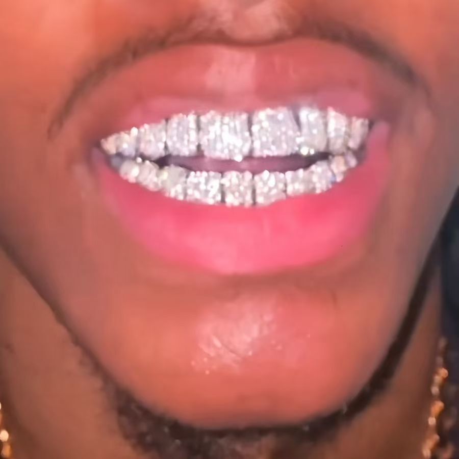 Custom Top Bottom 8 S925 Silver 10K 14K 18K Solid Gold F D VVS Moissanite Lab Diamond Perm Cut Teeth Grillz for Men Women
