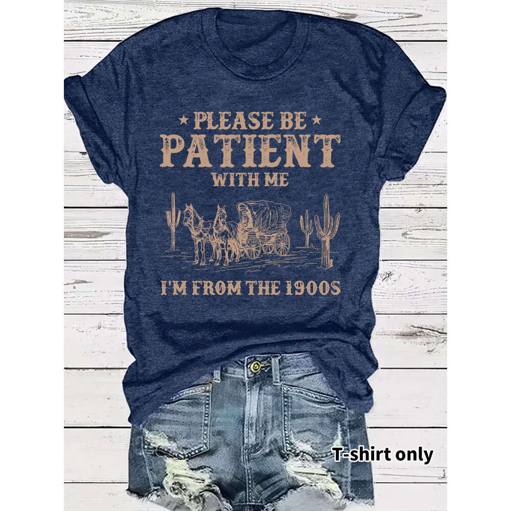 T-Shirt Summer Women's Western Cowboy Pattern Round Neck Short Sleeve Casual Fashion Customizable patterns