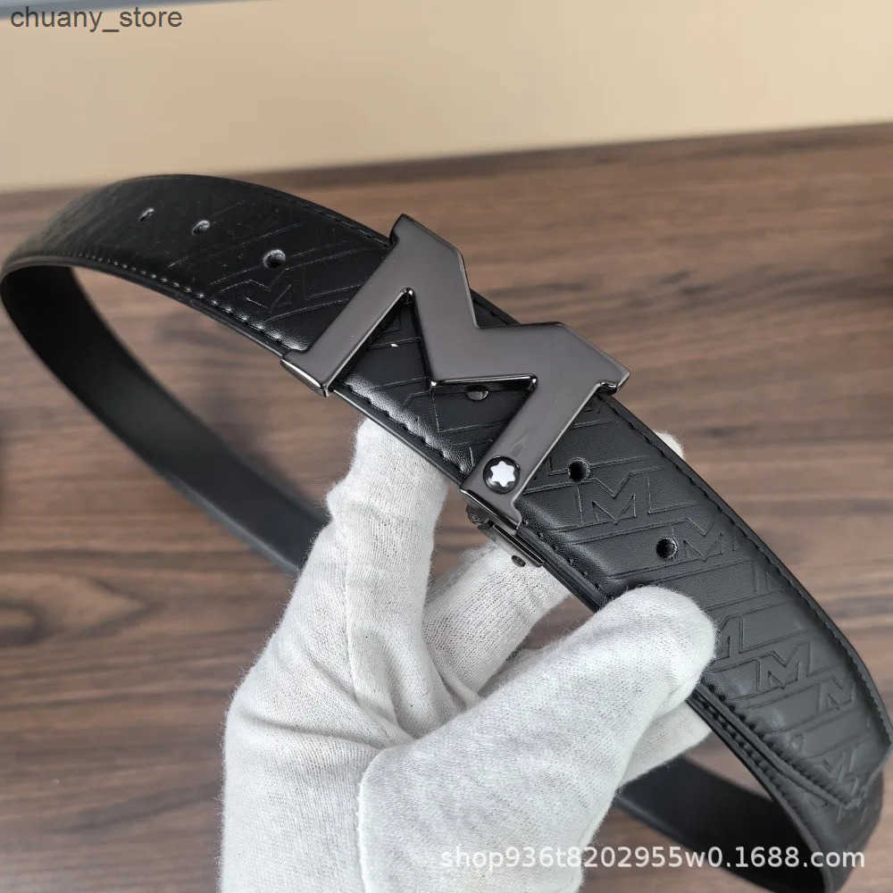 New Big M Automatic Buckle Men Belt Fashionable Letter Buckle Waist Belt Business Casual Leather Belt Genuine Suit Belt z250602