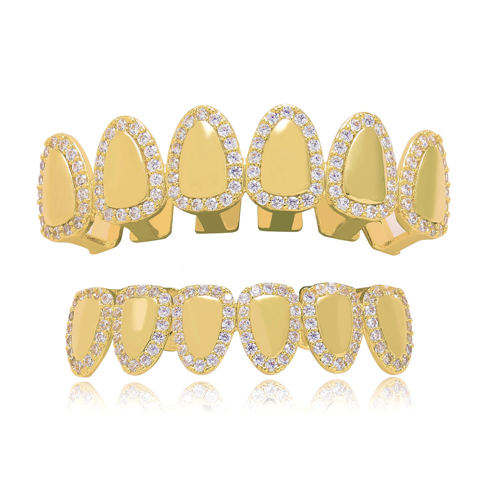 Meisa Hip Hop Teeth Set with Mirror Surface and Moissanite Six Teeth Big Gold Teeth Halloween Trendy Mens Personalized Accessories moissanite