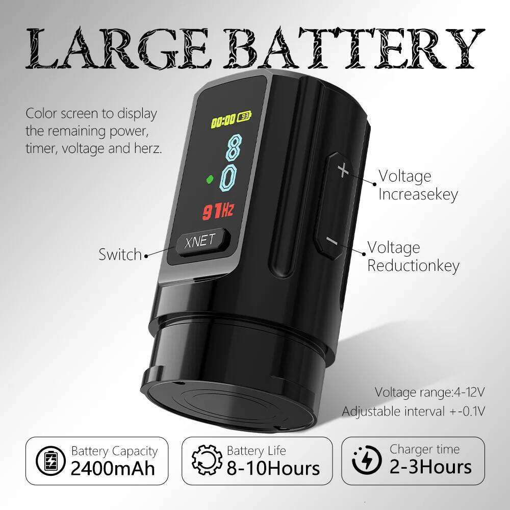 XNET Vipera Wireless Hine Kit Adjustable Stroke 2.4-4.2Mm OLED Display 60Pcs Mixed Cartridge For Tattoo Artists