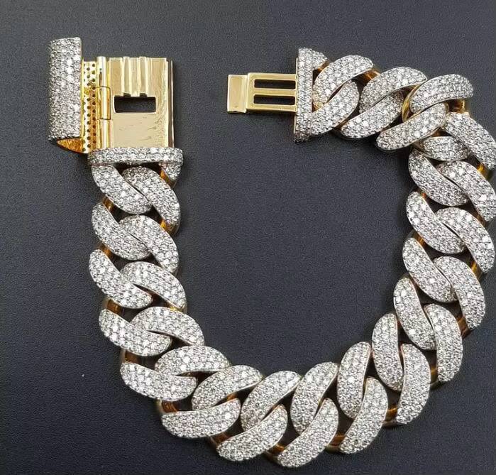 Miami Bracelet Soild 14k Gold Heavy Hip Hop Jewelry 18mm Silica Bar Cuban Chain