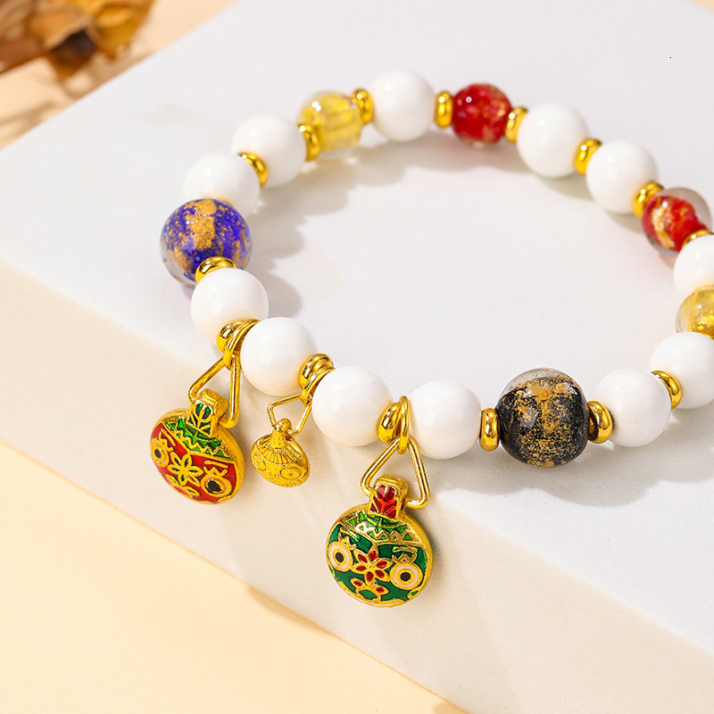 Fragrant Grey Glass Stone Five Elements Multi Treasure Swallowing Gold Hand String Celestial Beast Agate Bracelet