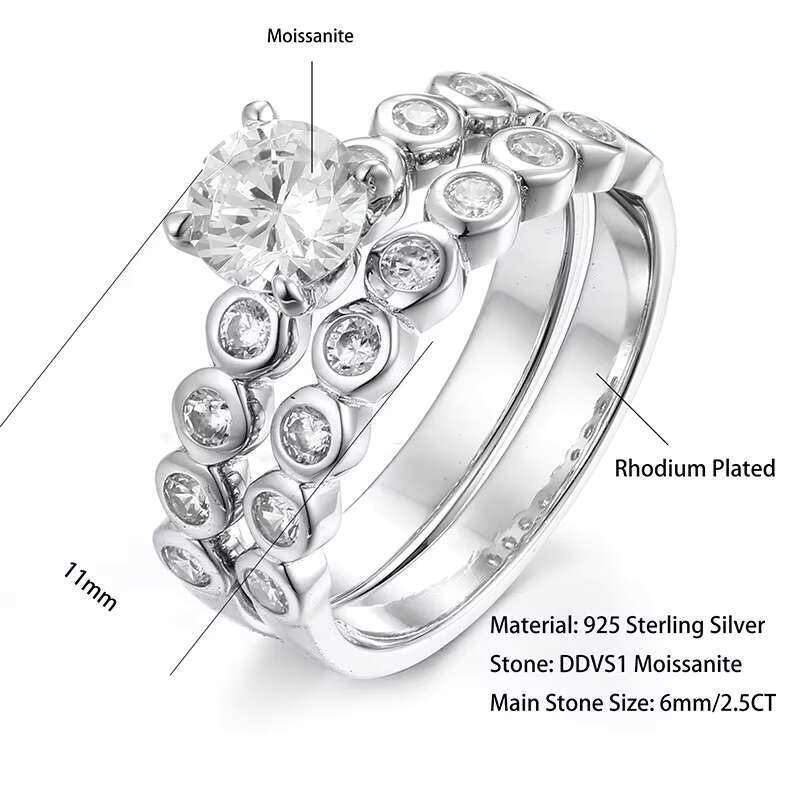 Wholesale Fashion 925 Sterling Silver Custom 0.8Ct Dvvs Moissanite Wedding Engagement Couple Finger Ring Design for Women