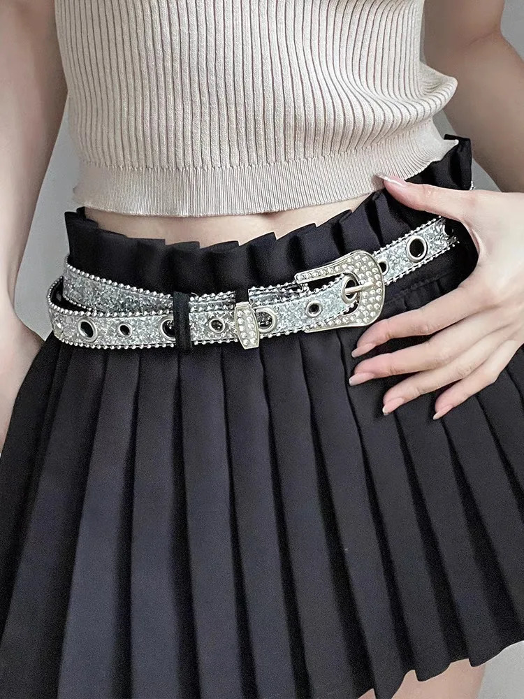 Goth for rhinestone Belts Women PU Leather Strap for rhinestone Belts Western Cowboy Y2K Girls Fashion Belt for Jeans Men 250530