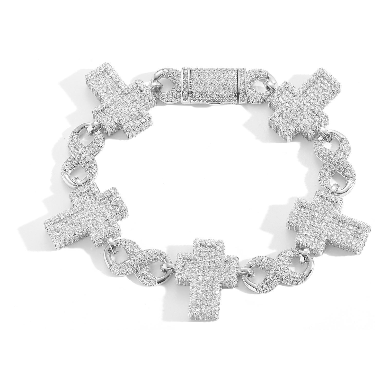 Hip hop bracelet cross 8-shaped chain Cuban chain Moissanite personalized mens hip-hop niche creative accessories moissanite