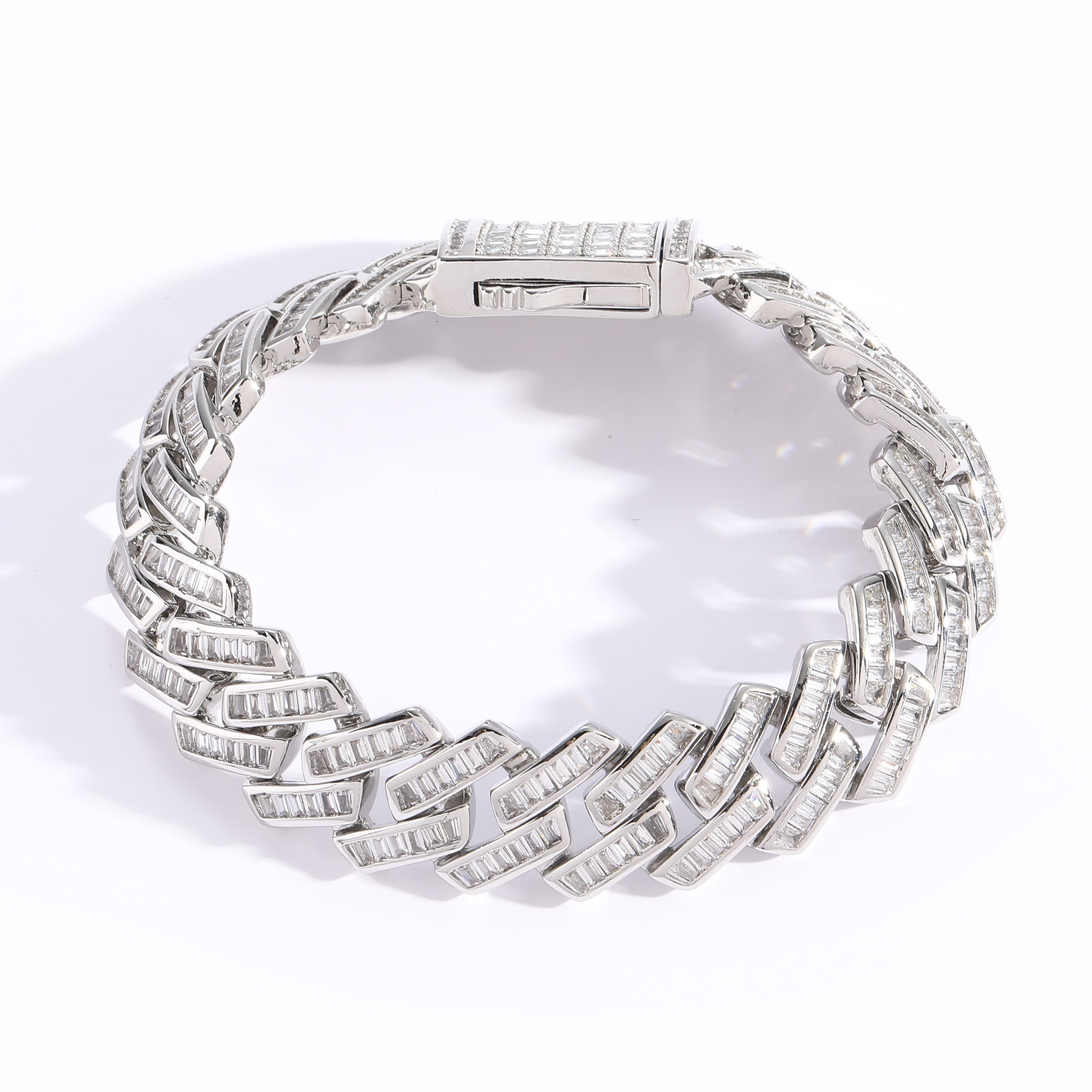 Hip Hop Bracelet 16mmT Square Moissanite Spring Buckle Diamond Cuban Chain Mens Hip Hop Accessories moissanite