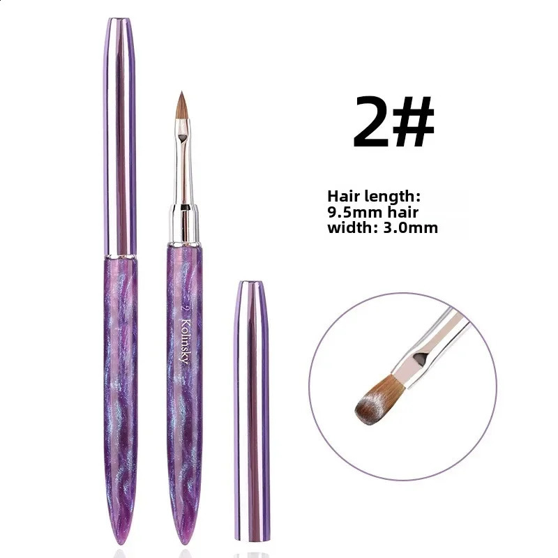 Zhizhuang Top Quality Nails Brush Purple Wood Handle Crimped Acrylic Nail Brush 100% Pure Kolinsky with Box for Manicure Powder 250528