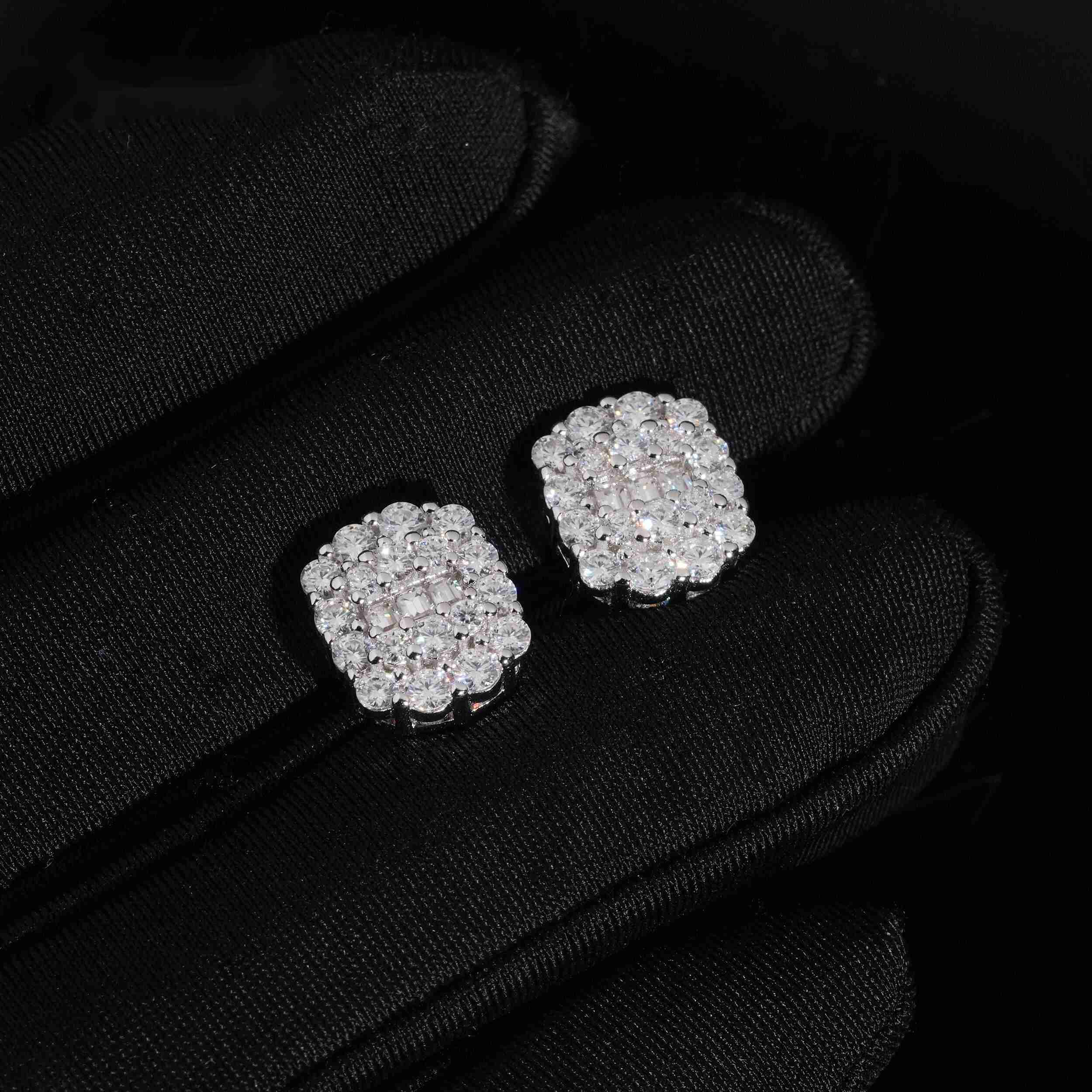 High Quality Pass Diamond Tester 925 Sterling Silver Iced Out Hip Hop Screw Back Men Moissanite Earrings