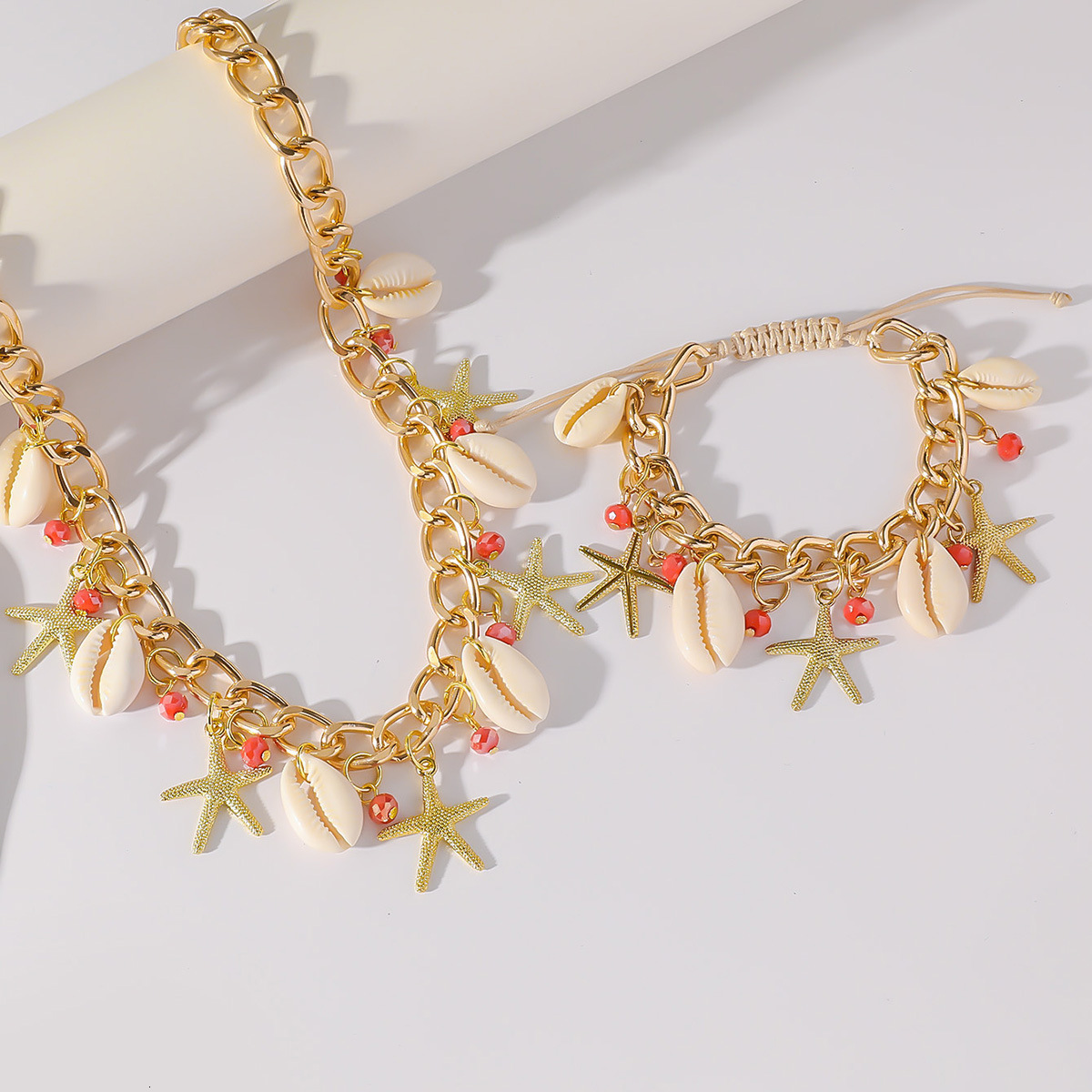 vacation ocean style starfish shell necklace bracelet bead fashion accessory set