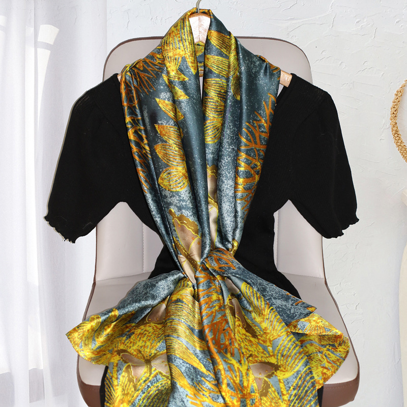Style Imitation Silk for Women Spring Summer Sun Protection Versatile Printed Scarf Brocade Travel Sunshade Large Shawl