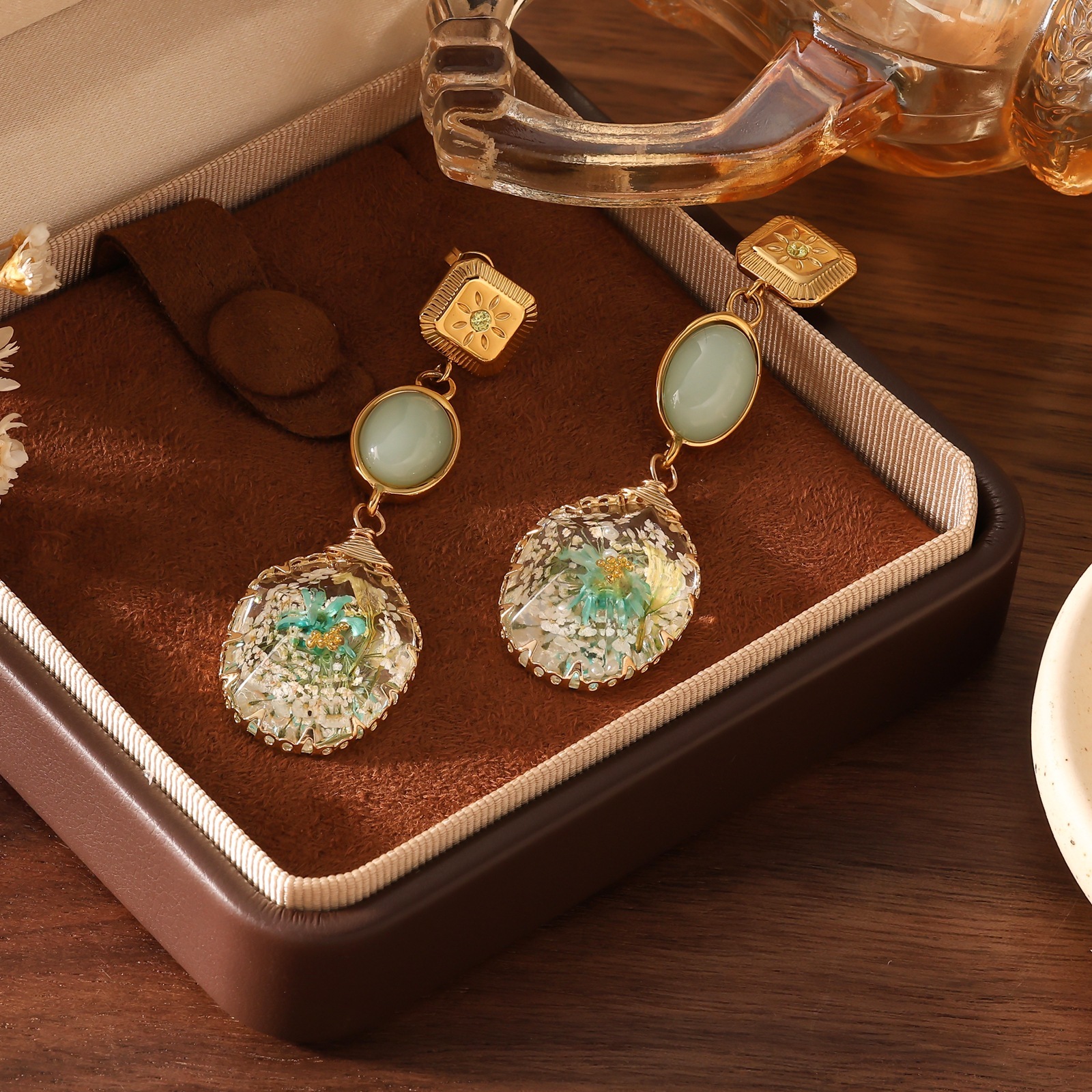 Resin Real Dried Flower for Women Butterfly Pentagram Handmade Earrings