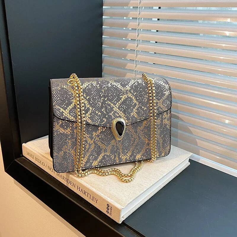 2025 new snake skin texture small square bag season new chain strap fashion designer retro single shoulder popular crossbody bag 5