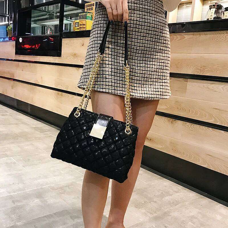Lace Shoulder Bags For Women Dia Pattern Chain Designer Handbag Multi Pockets Large Capacity Black Sling Tote Bag Sac