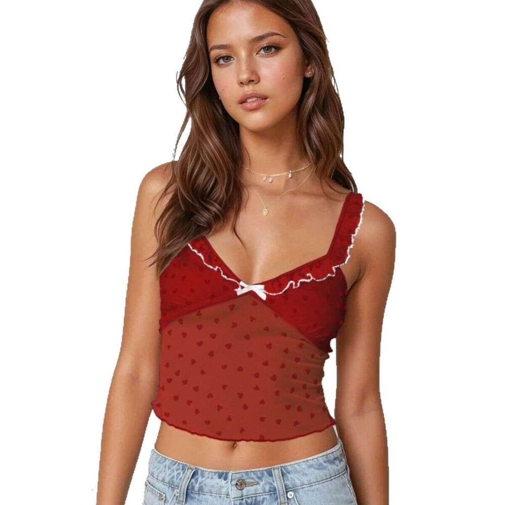 Design Polka Dot Lace Color Block Camisole Sexy Vest Hot Girl V-neck Women's Fashion 1062