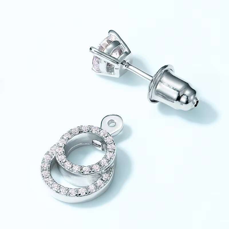 European American Style S925 Silver Moissanite Earrings for Women Double Ring Geometric Face Thin Cross-Border Live Broadcast