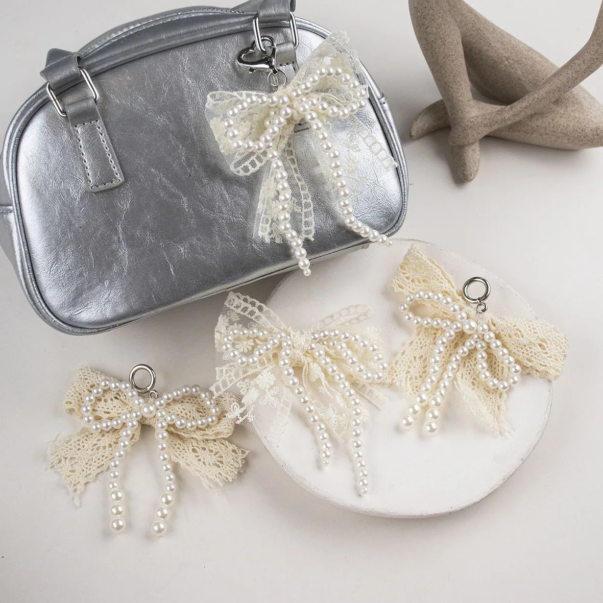 Lace pearl bow Shoe Shoelaces Charms for Sneakers Decorative Flower Buckle Fashion Charm Accessories 250528