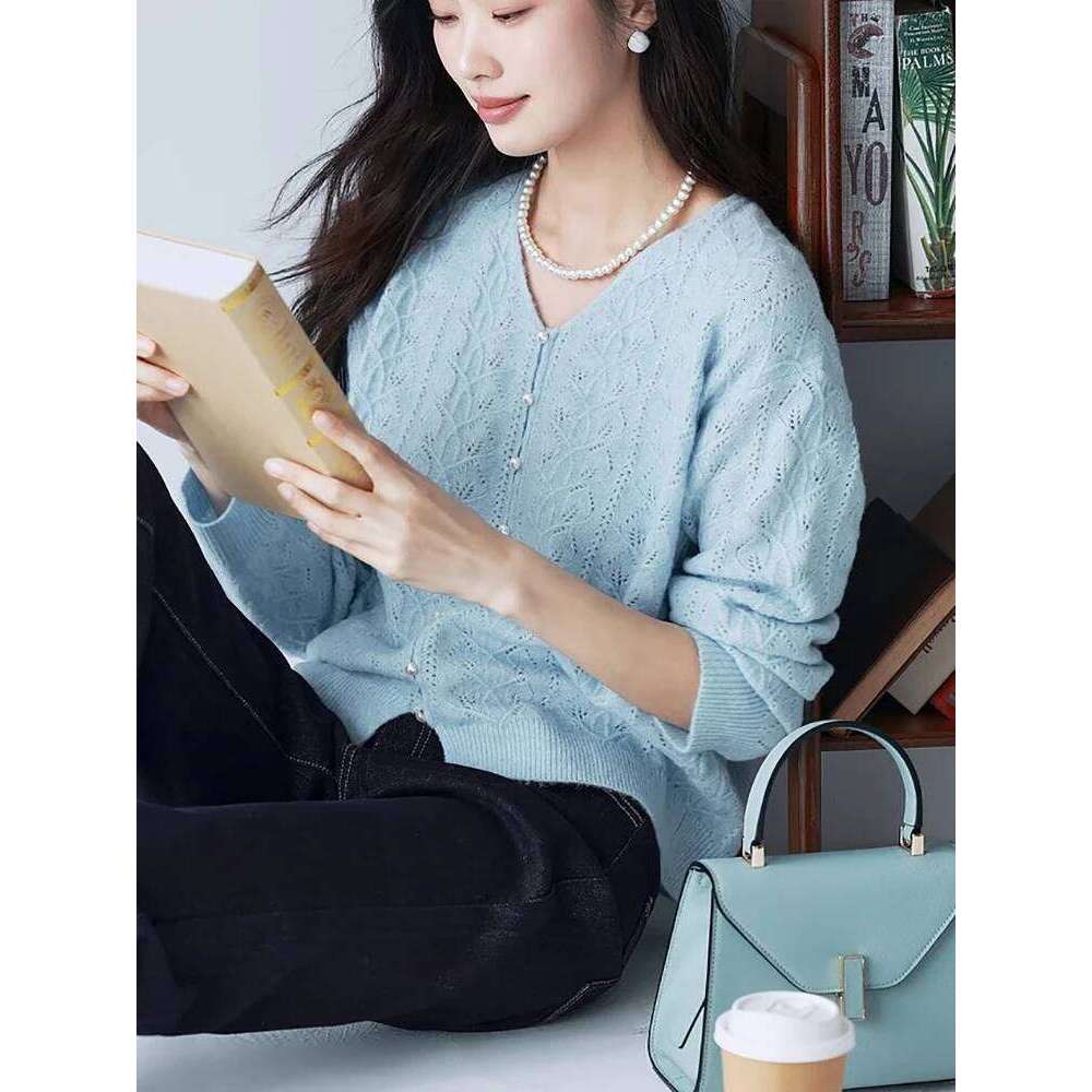 High Quality Women Mohair Blend Hollow Out Cardigan French Spring Autumn Ladies Single Breasted Solid Color Sweater Coat C-172