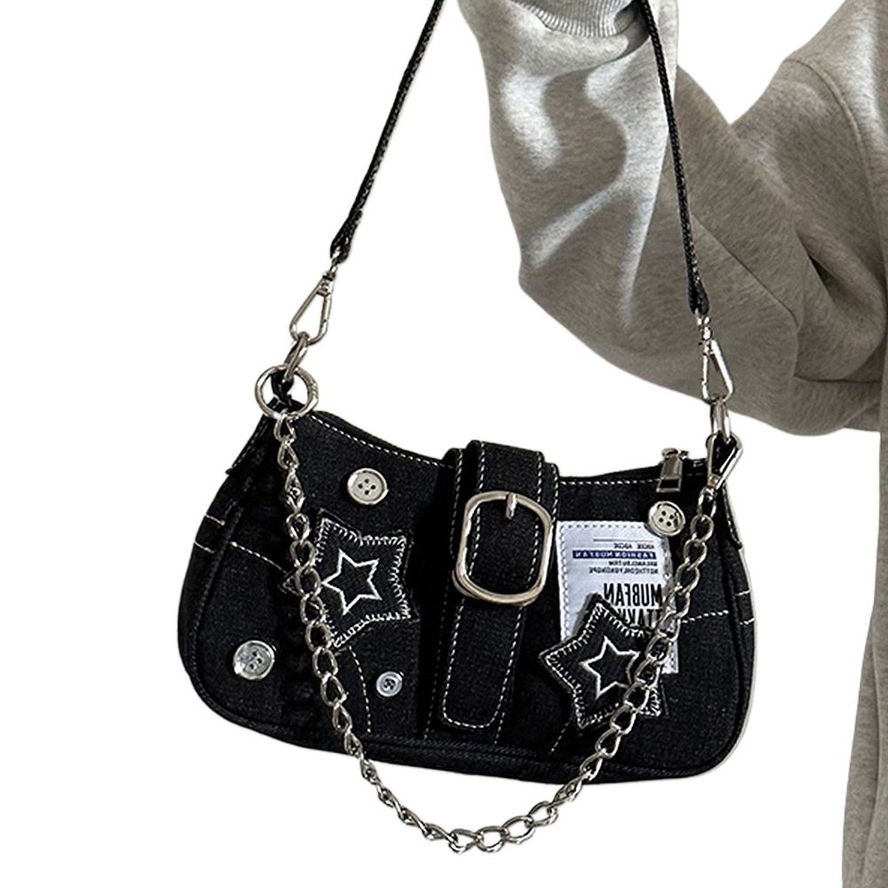 designer 2025 New Trend Y2K Millennial Hot Girl Style Star Bag Chain Shoulder Canvas Bag Underarm Bag Niche Design