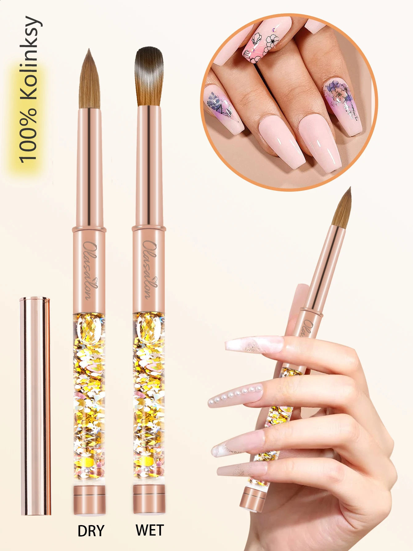 Olasalon 100% Kolinsky acrylic nail brush acrylic nail brush for manicure glittery with metal handle comfortable and durable 250528