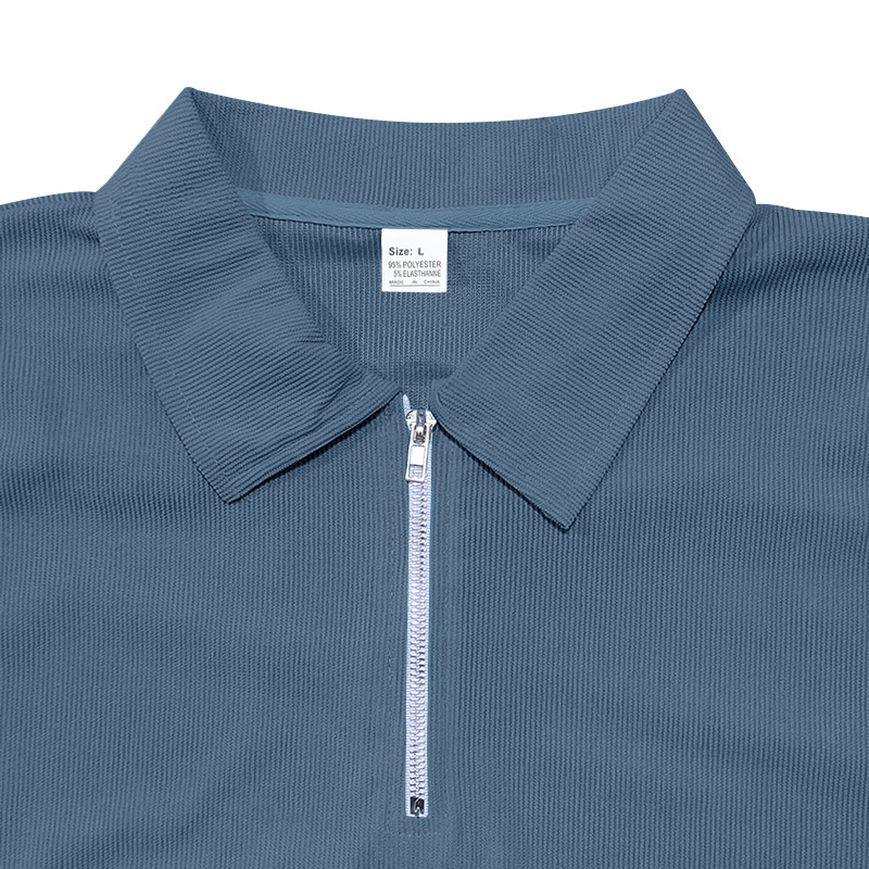 designer t shirt polo shirt Mens Summer Loose Corduroy Amekaji Half Zip Polo Short Sleeve T Shirt