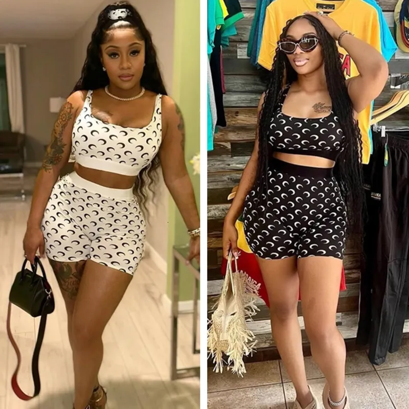 Designer Women Tracksuit Sexy Two Piece Set Halter Tank Top Vest Printed Leggings Shorts Clubwear Vacation Outfit Casual Suit