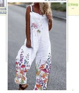 European and American summer long skirt street brand linen printed jumpsuit overalls 2025 new casual fashion trend clothing