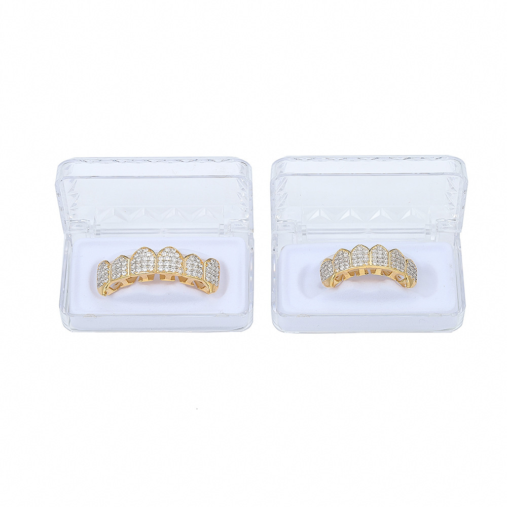 Hip hop braces gold braces Vampire Fangs micro inlaid Moissanite gold teeth fashion decorative braces moissanite