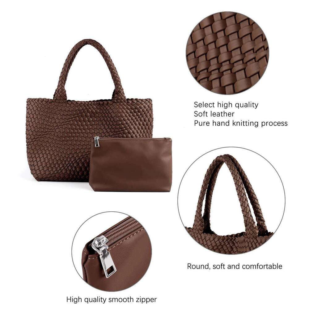 LIKEBAG fashion women's handbag simple soft shoulder PU leather capacity large woven tote bag