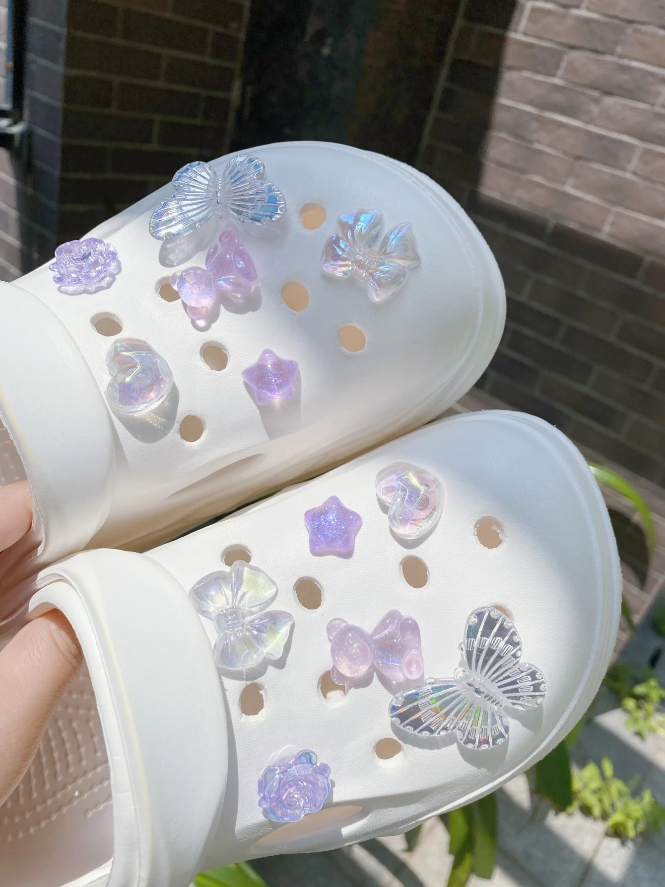 12 cute style transparent purple Bear garden shoes Shoe accessories DIY shoe flower womens beach decorative buckle 250528