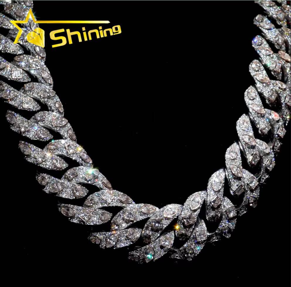 New Design Fashionable Personal Men's Jewelry 18mm S Iced Hip Hop Fancy Cutting Laboratory Carbon Silica Miami Cuban Chain