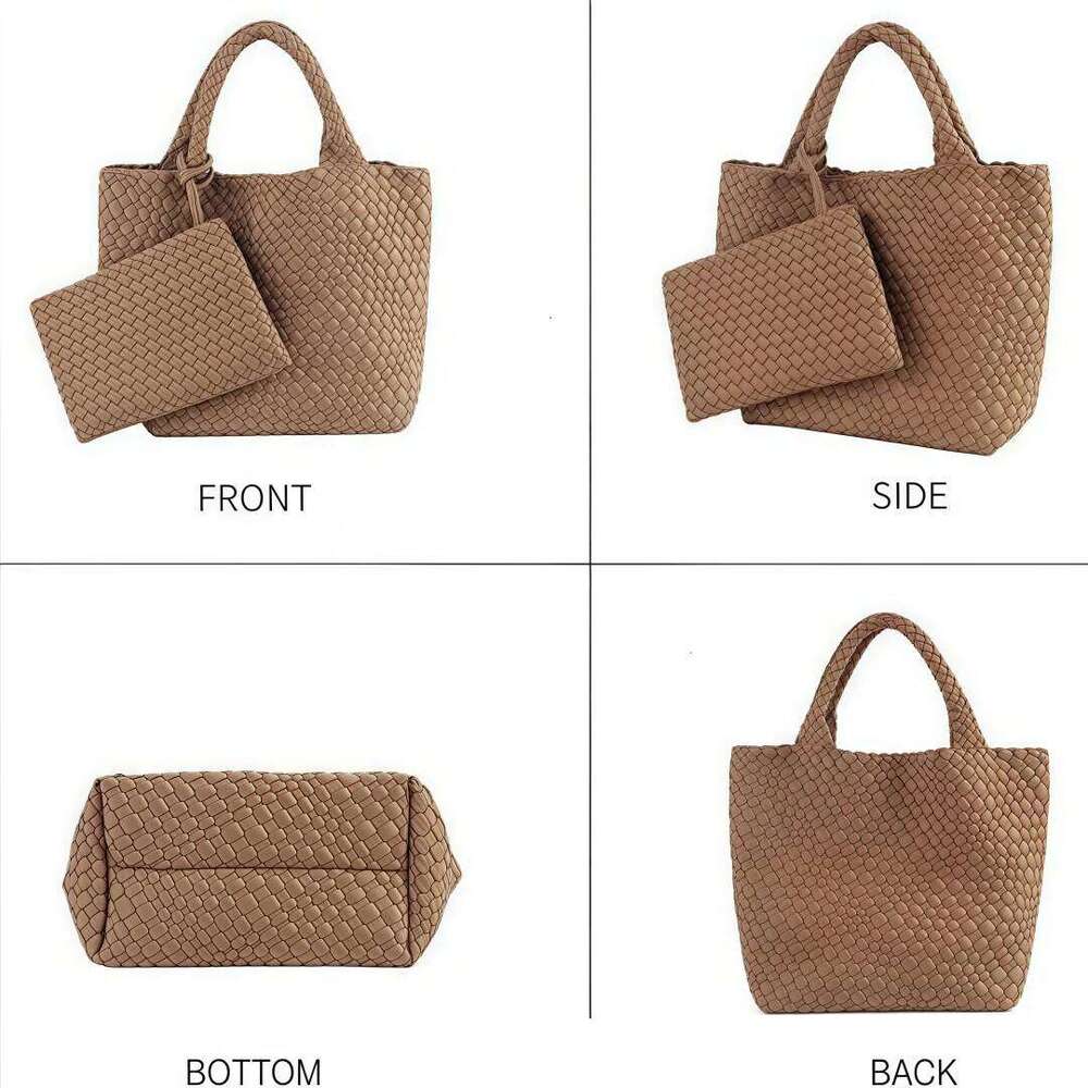 OLOEY Woven + Purse Neoprene Tote Handbag Fashion Large Shoulder Top-Handle Travel Underarm Shopper Bag for Women