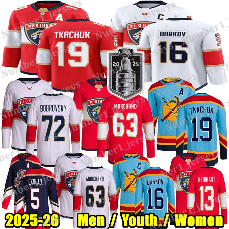 2025 Stanley Cup Final #16 Aleksander Barkov Jersey FloridaS Hockey Jersey Panthers Jersey #19 Matthew Tkachuk Sam Bennett Brad Marchand Sergei Bobrovsky jerseys