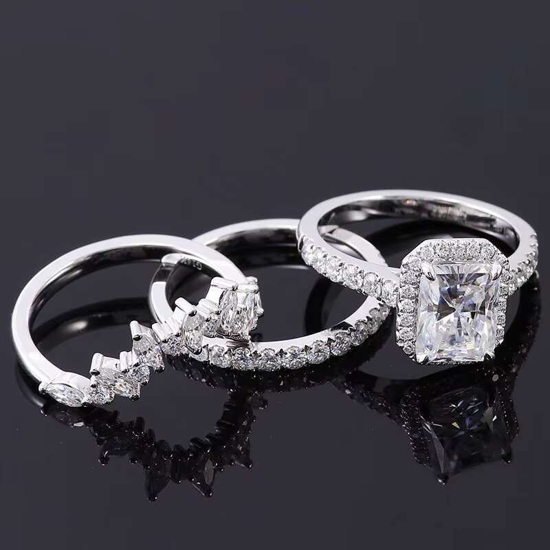 Luxury Custom Crownshaped 14K White Gold 925 Silver Radiant Cut Moissanite Diamond Stackable Ring Fine Jewelry for Ladies Rings