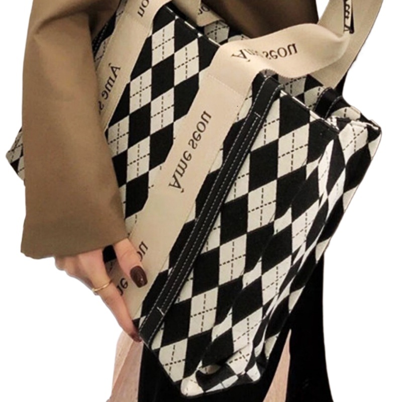 designer 2025 Autumn Winter Houndstooth Diamond Shoulder Bag for Women Niche Design Canvas Tote Bag Commuter Tote Bag for Women