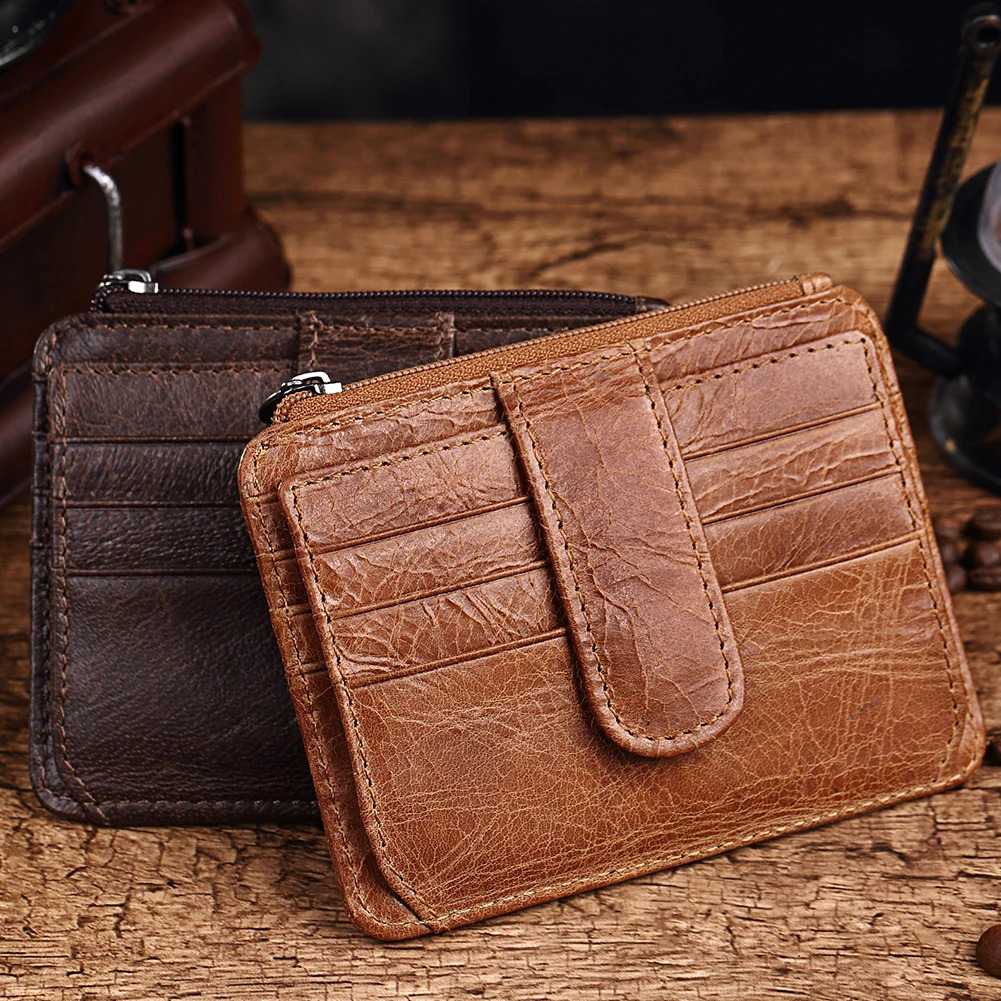 KAVIS Genuine Leather Mini Card Holder Small Light Womens Wallets Multifunctional Zipper Coin Purse Travel ID Credit Cardholder 250528