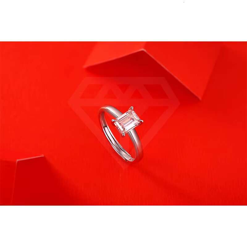 Fine Jewelry Emerald Cut Ring Rhoudium Plated Solitaire Setting Ring 925 Sterling Silver VVS Moissanite Diamond Jewelry