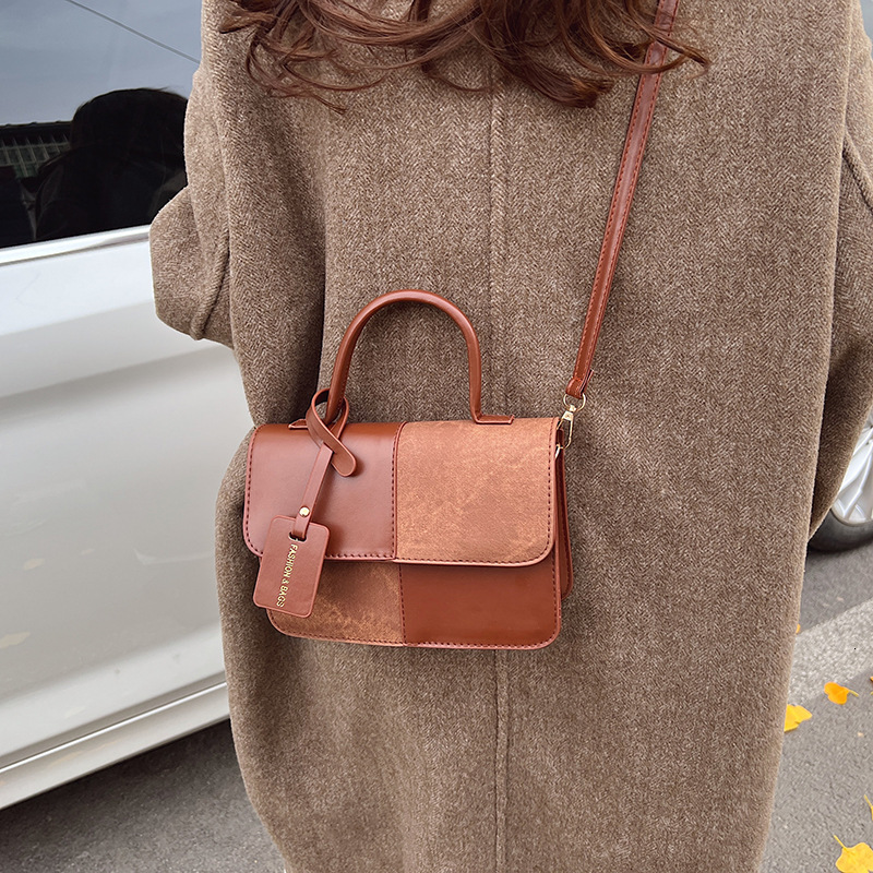 Korean style color blocked women s handbag fashion winter fashion retro small square bag texture designer fashion women s shoulder bag