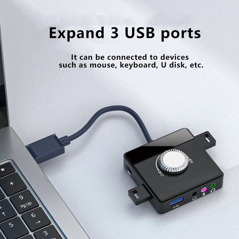 Nworld USB External Sound Card 3 Ports To 3.5mm Jack Driver-Free Volume Adjustable Sound Card External Stereo Audio Adapter 250610