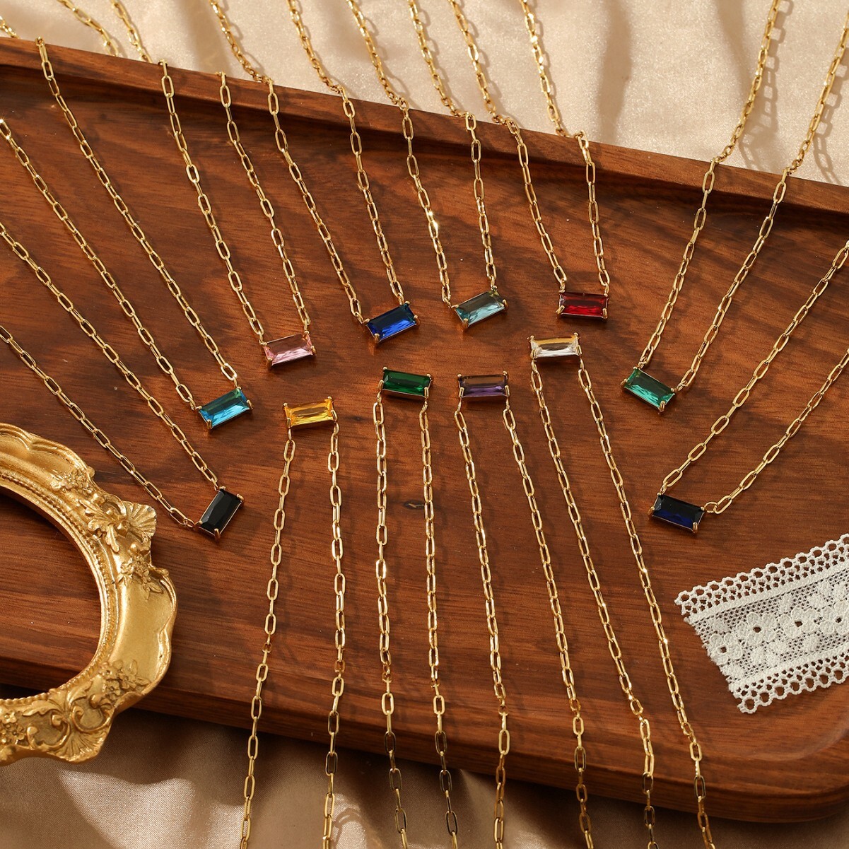 Necklace for Women Fashionable Elegant Gold-Plated Non-Fading Square and Round High-End Sense Jewelry