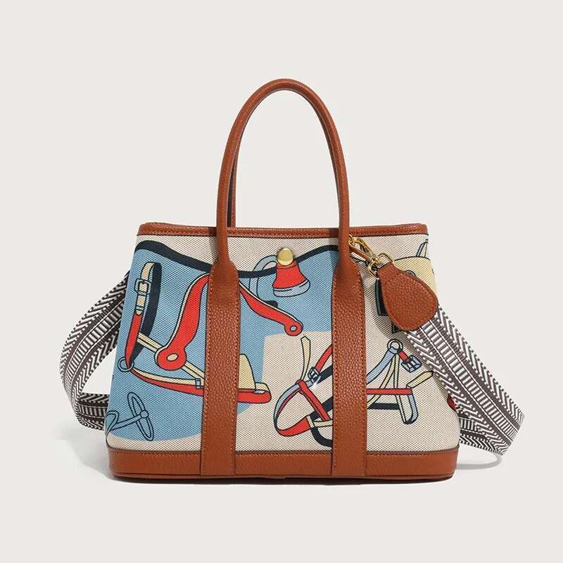 Classic Vintage Style Canva Women's Handbag Large Capacity Floral Print Tote Fashionable Shoulder Bag With Internal Pocket