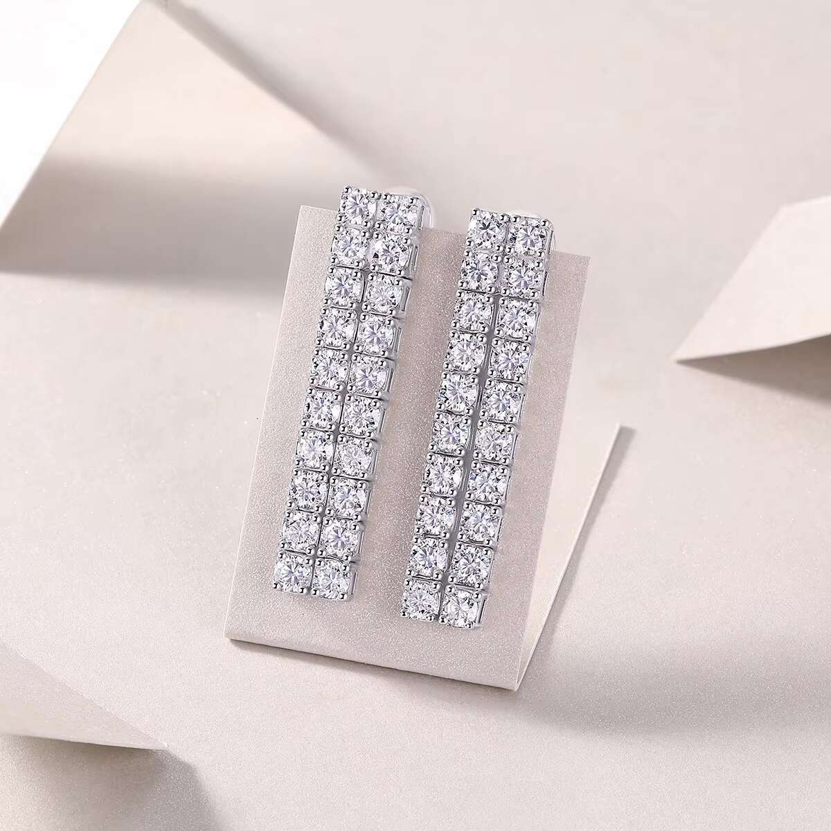 Good Selling Moissanite Diamond Earrings 925 Sterling Silver Fine Jewelry Moissanite Double Row Stud Earring