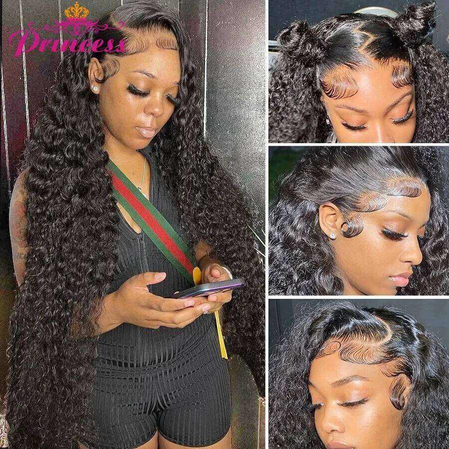Princess 13x4/13x6 HD Transparent Front Human Wigs PrePlucked Brazilian Deep Wave Lace Frontal Wig with Baby Hair