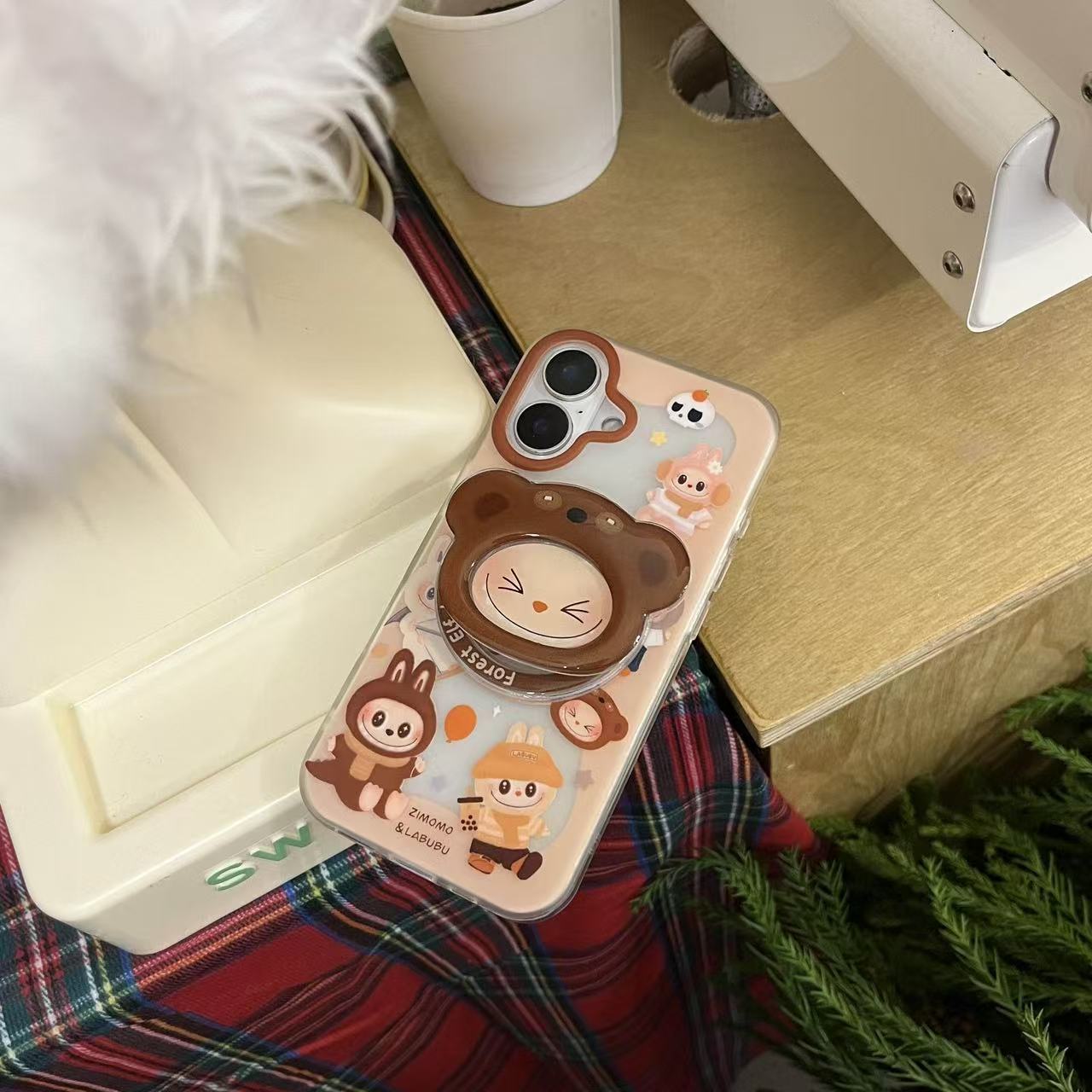 Hot Kawaii Labubu Magnetic Stand For Magsafe Attraction Phone Case For iPhone 15 12 14 13 16Pro Max Holder Protective Back Cover