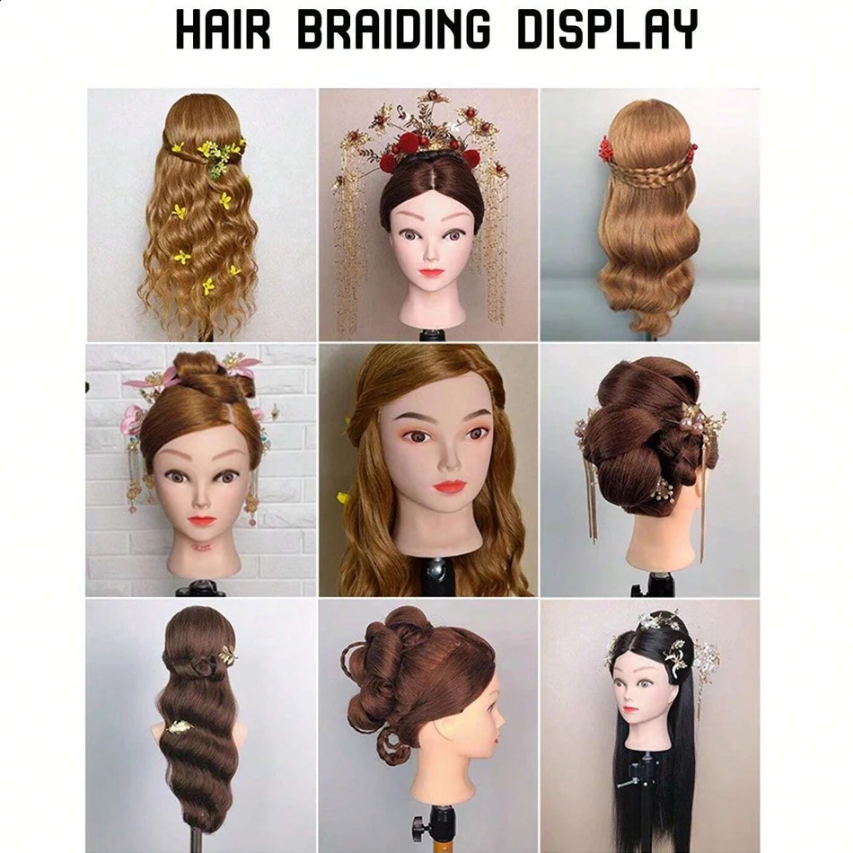 Long Synthetic Fiber Hair Mannequin Head With Free Clamp Stand Hairdresser Training Manikin Cosmetology Doll Head For DIY Braid 250529