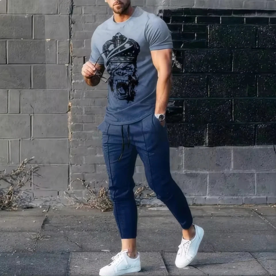 2024 mens sports set 2piece jogging suit 3D printed summer fashion fun short sleeved Tshirtpants 250530