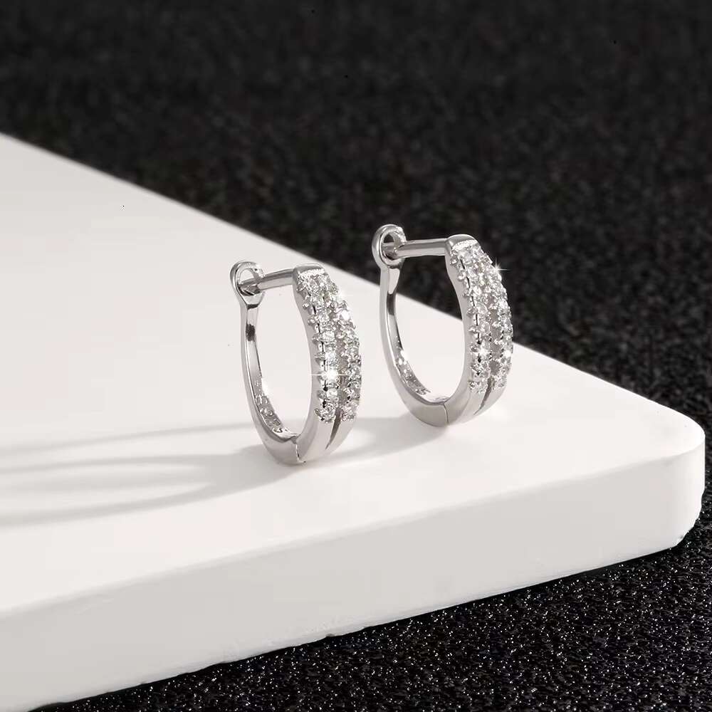S925 Pure Silver Double Row Diamond Earrings for Women Minimalist Luxury Design with INS Cold Tone