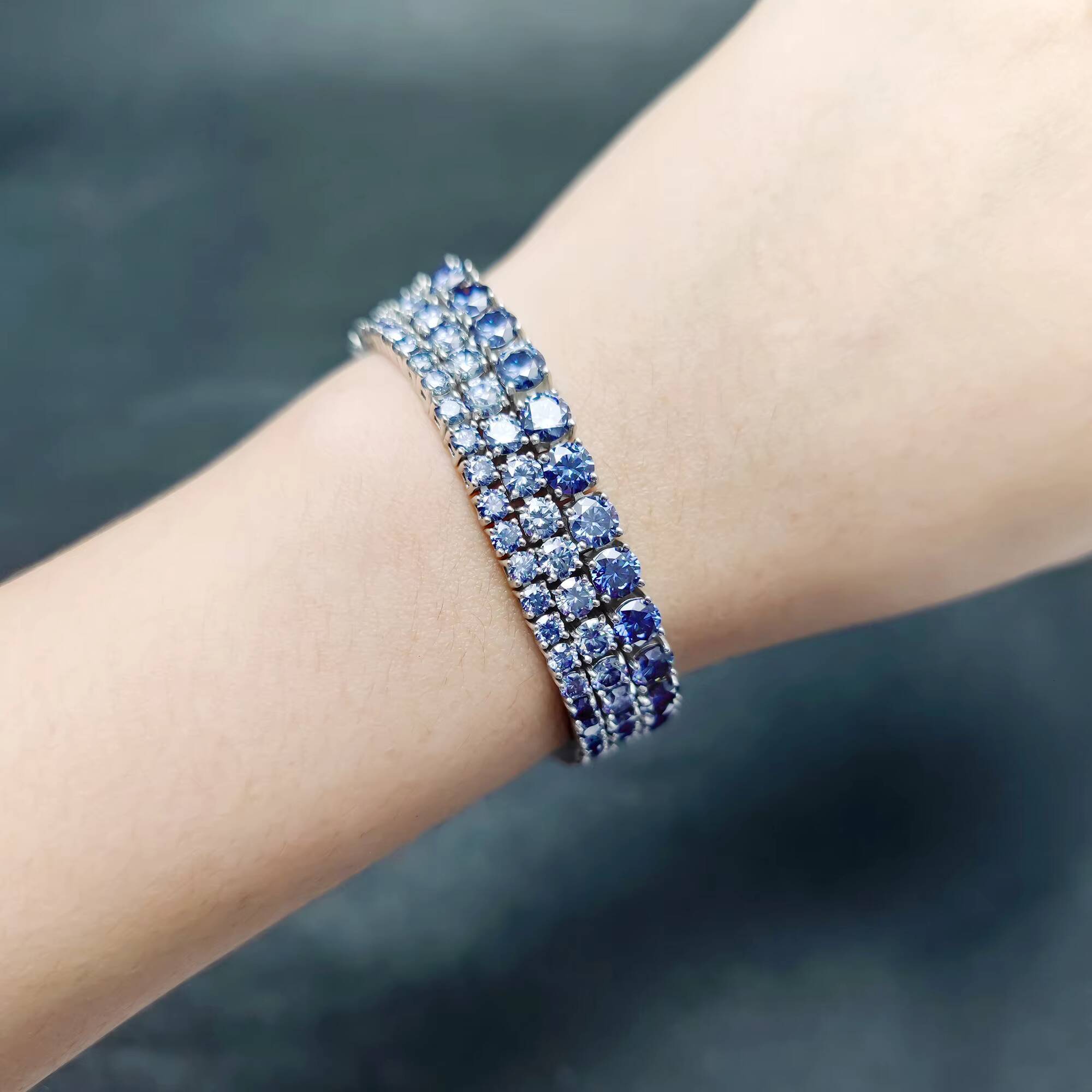 Long-lasting Fashion Pure Sier Bracelet 3mm Light Blue Quartz Tennis Chain