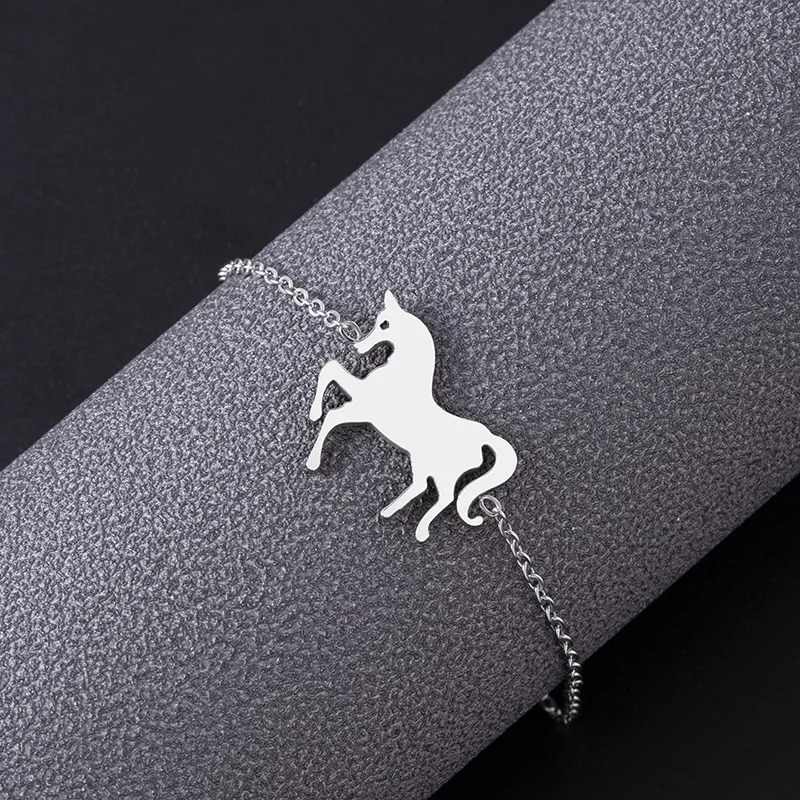 18K Gold Silver Plated Horse Bracelet Adjustable Stainless Steel Chain Bracelets For Women Girls 250528